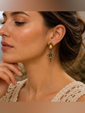 Vintage Avon & Nina Ricci collab, Green and Topaz Earrings 💚🧡
